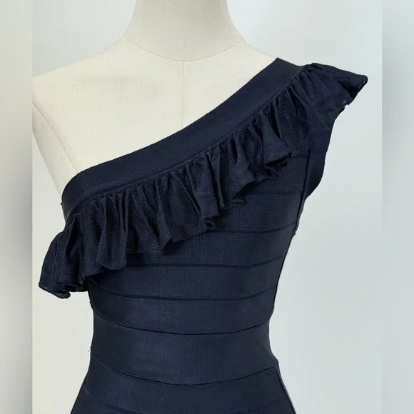 French Connection Navy Blue One-Shoulder Dress Size 2 - Picture 3 of 16